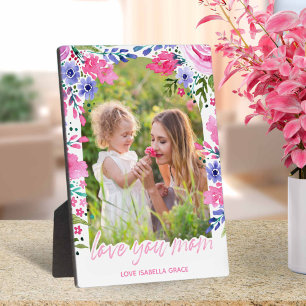 Plaque Photo Aimez votre mère Fête des mères Aquarelle Floral