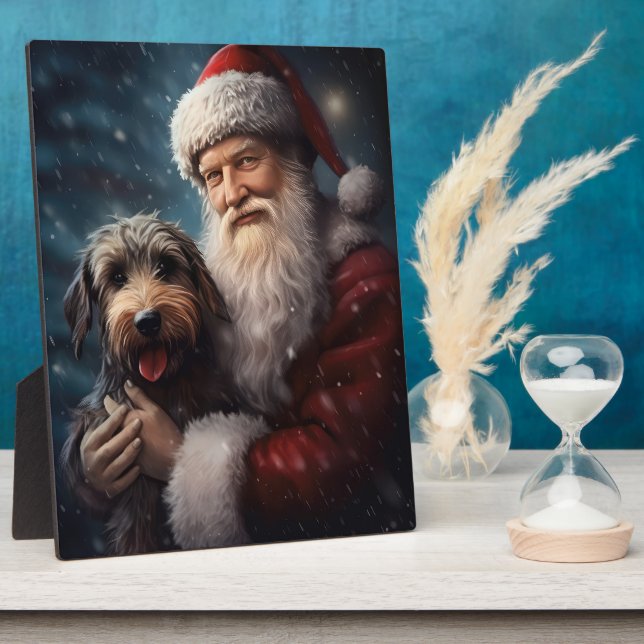 Plaque Photo Airedale avec Noël Festif du Père Noël (Côté)