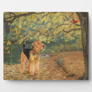 Plaque Photo Airedale Terrier Birdwatching