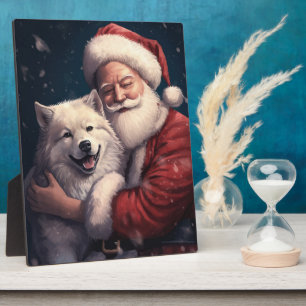 Plaque Photo Akita avec le Père Noël Festif Noël