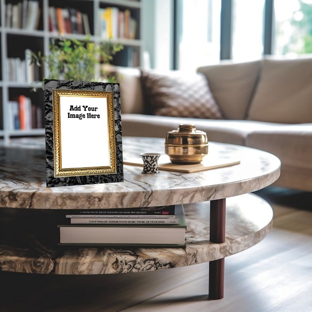 Plaque Photo Alligator Black Faux Cuir Gold Frame (Créateur téléchargé)