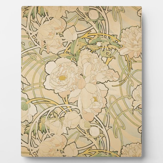 Plaque Photo Alphonse Mucha Peonies Peony Roses Fawn 1897 (Devant)