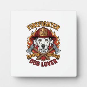 Plaque Photo Amant de chien pompier Dalmatien Casque de pompier