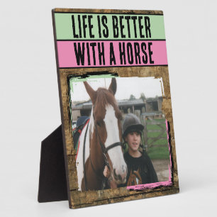 Plaque Photo Amateur de cheval rustique 1 photo rose vert