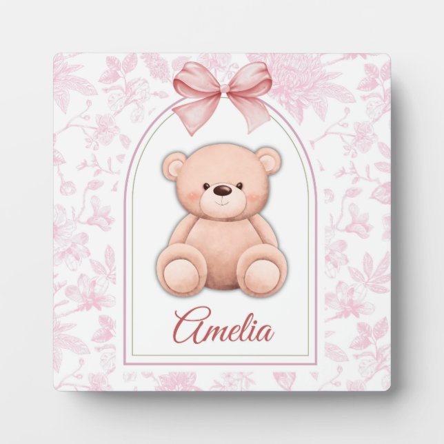 Plaque Photo Amelia | Conception de nurserie avec ours en peluc (Devant)