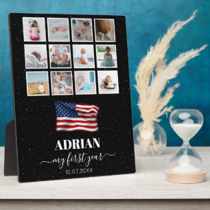 Plaque Photo American Flag Baby First Year Photo Collage