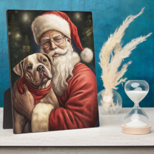 Plaque Photo American Staffordshire avec Noël au Père Noël