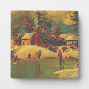 Plaque Photo American Winter Life Vintage