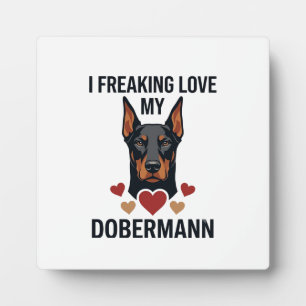 Plaque Photo Amour fou pour le chien Dobermann Cœurs rouges_1
