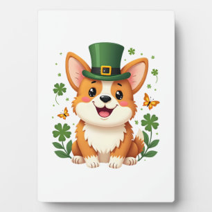 Plaque Photo Amoureux de Corgi Trèfle Saint-Patrick Chanceux
