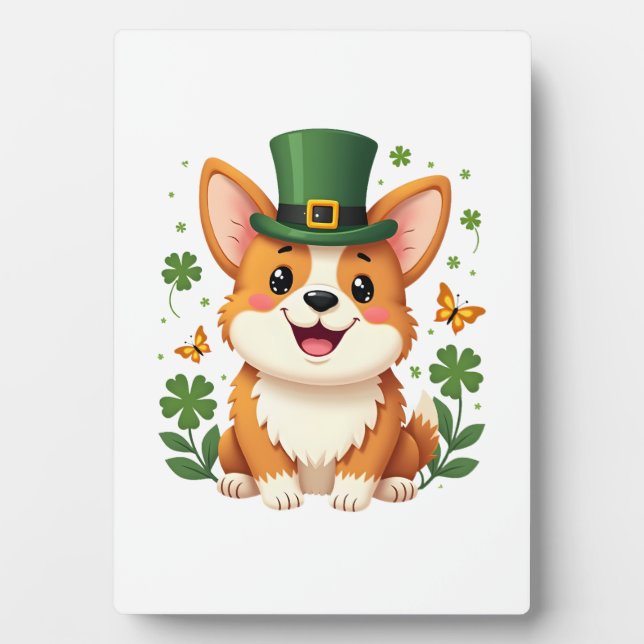 Plaque Photo Amoureux de Corgi Trèfle Saint-Patrick Chanceux (Devant)