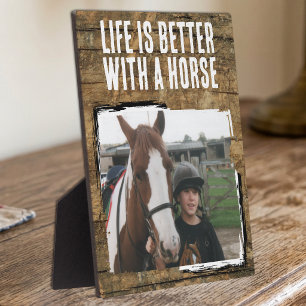 Plaque Photo Amoureux des chevaux rustique 1 photo marron blanc