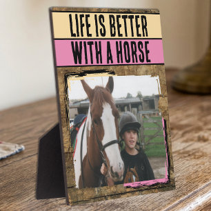 Plaque Photo Amoureux des chevaux rustique 1 photo pêche rose