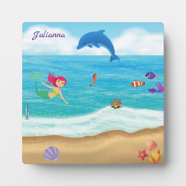 Plaque Photo Amusement dans le soleil Mermaid Dolphin Beach Per (Devant)