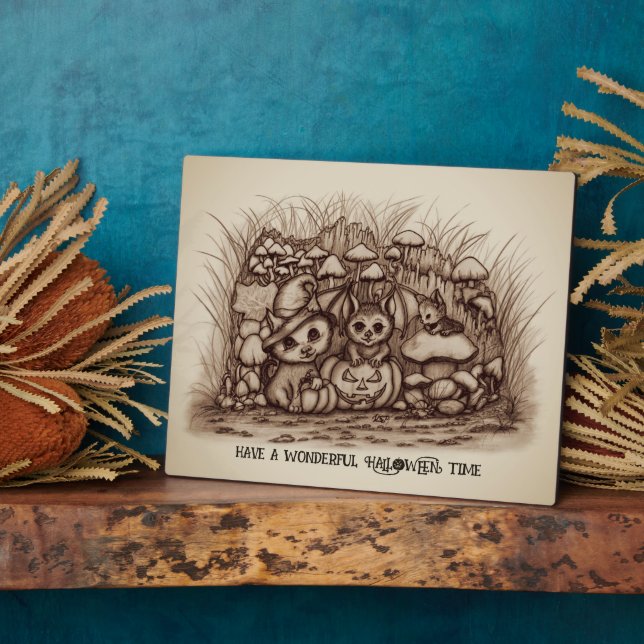 Plaque Photo Animaux mignons attendant Halloween (Côté)