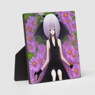Plaque Photo Anime Bat Girl en Jardin Floral Rose
