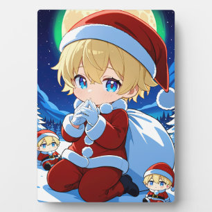 Plaque Photo Anime Chibi Garçon Père Noël Noël Cadre Art