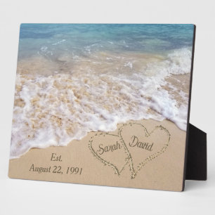 Plaque Photo Anniversaire Coeurs de plage avec des noms