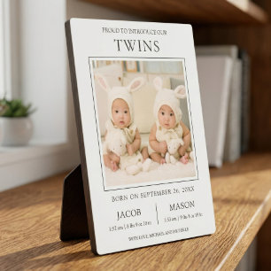 Plaque Photo Annonce de naissance photo de jumeaux modernes Swe