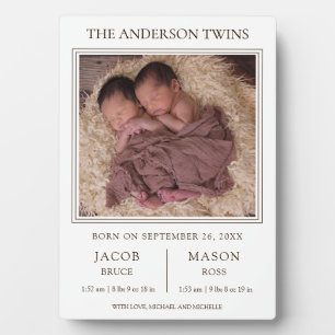 Plaque Photo Annonce de naissance photo de jumeaux modernes Swe
