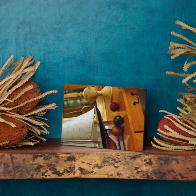 Plaque Photo Antique Baseballs On A Table By A Model Sailboat (Côté)