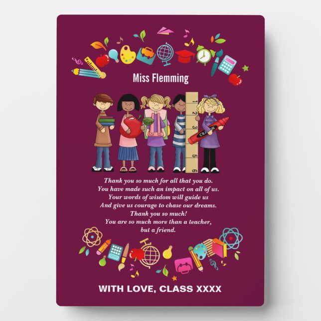 Plaque Photo Appréciation de l'enseignant Nom personnalisé Cade (Devant)