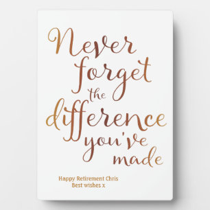 Plaque Photo Appréciation de retraite N'oubliez jamais