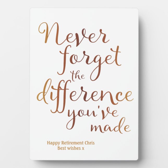 Plaque Photo Appréciation de retraite N'oubliez jamais (Devant)