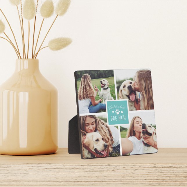Plaque Photo Aqua | World's Best Dog Mom Photo Collage (Créateur téléchargé)