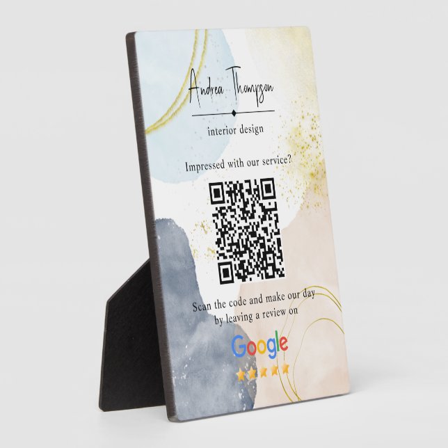 Plaque Photo Aquarelle Abstraite Gold Foil Review Link QR Code (Côté)