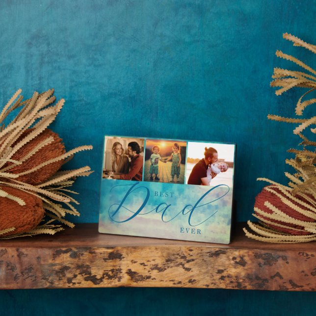 Plaque Photo Aquarelle Bleu Abstrait 3 Photos Meilleur Papa Jam (Côté)