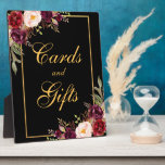 Plaque Photo Aquarelle Bourgogne Noir Noir Cartes de mariage Ca<br><div class="desc">Aquarelle Floral Bourgogne Noir & Or Cartes de mariage Cadeaux Table Plaque</div>