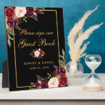 Plaque Photo Aquarelle Bourgogne Noir Or Mariage Livre d'or<br><div class="desc">Aquarelle Floral Bourgogne Noir & Or Mariage Livre d'or Plaque</div>