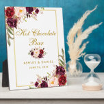 Plaque Photo Aquarelle Burgundy Gold Mariage Hot Chocolat Bar<br><div class="desc">Aquarelle Floral Bourgogne Marsala Mariage d'or Chocolat Chaud Bar Table Plaque</div>