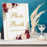 Plaque Photo Aquarelle Burgundy Gold Mariage Photo Booth<br><div class="desc">Aquarelle Floral Bourgogne Marsala Gold Mariage Photo Booth Table Plaque</div>