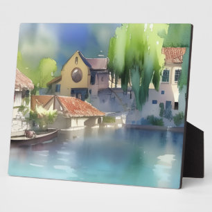 Plaque Photo Aquarelle du village fluvial allemand