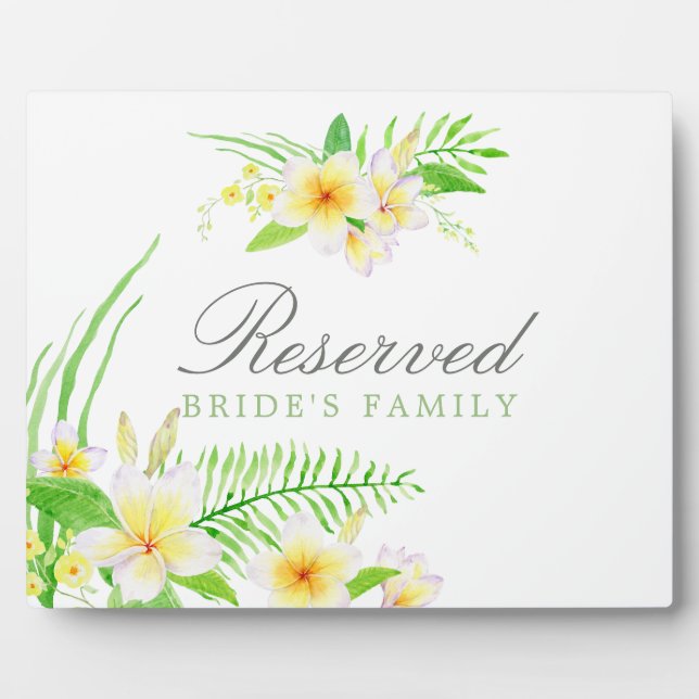 Plaque Photo Aquarelle exotique Frangipani Mariage Réservé Sign (Devant)