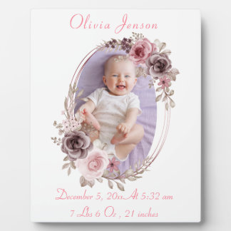 Plaque Photo Aquarelle Florale Rose Cute Bébé Fille Photo