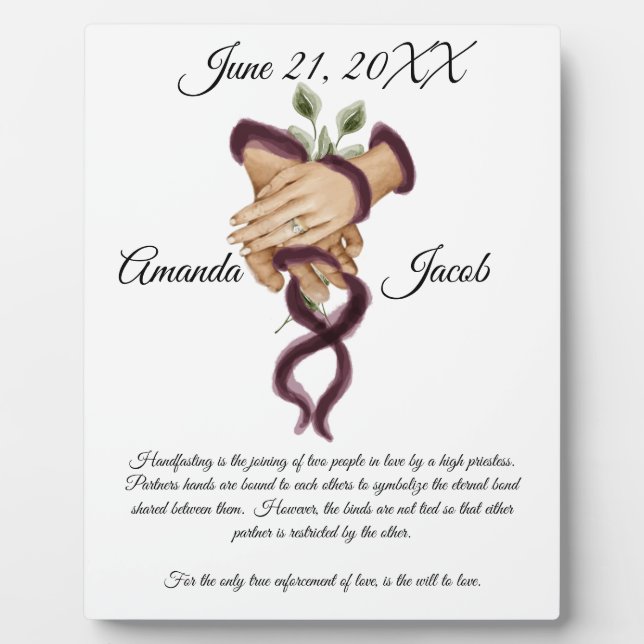Plaque Photo Aquarelle Handfasting Art Mariage Keepsaké (Devant)