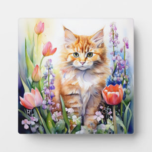 Plaque Photo Aquarelle Orange Tabby Kitty Chat Dans Le Jardin F