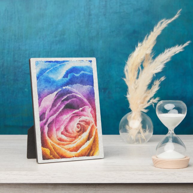 Plaque Photo Aquarelle Rose arc-en-ciel (Côté)