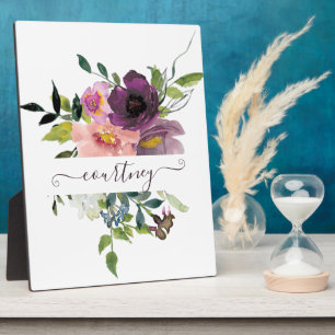 Plaque Photo Aquarelle rose et violet florale personnalisée