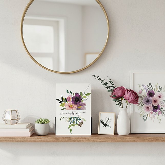 Plaque Photo Aquarelle rose et violet florale personnalisée (Créateur téléchargé)