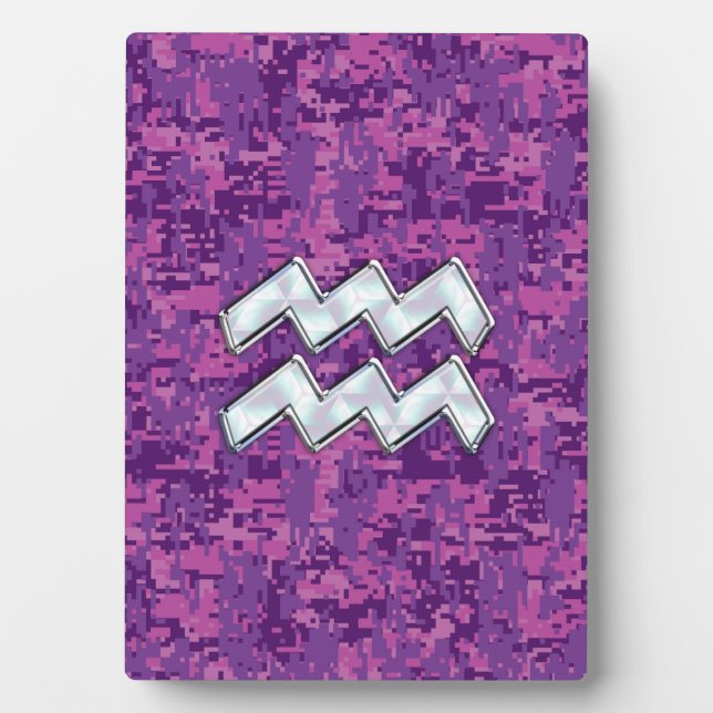 Plaque Photo Aquarius Zodiac Sign on fuchsia digital camouflage (Devant)