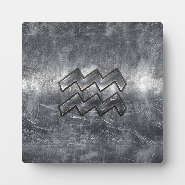 Plaque Photo Aquarius Zodiac style acier argenté déprimé (Devant)