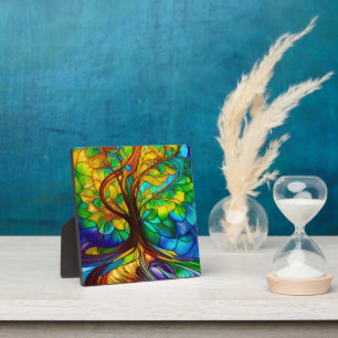 Plaque Photo Arbre coloré de la vie en verre tendu