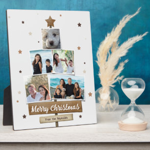 Plaque Photo Arbre de Noël en bois rustique 5 Photos Collage