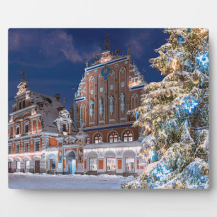 Plaque Photo Arbre de Noël et Maison des Noirs à Riga