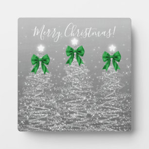 Plaque Photo Arbres de Noël argentés de vacances élégants Ruban
