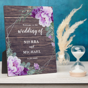 Plaque Photo Argent rustique & Purple Floral Eucalyptus Mariage